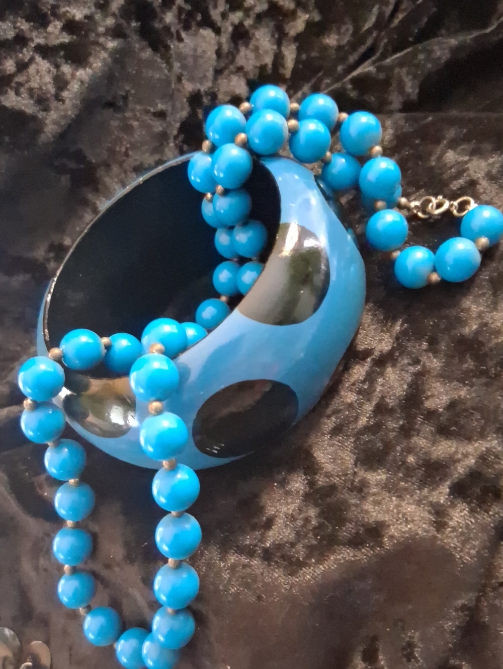 Blue Beaded Necklace 22 In. with Matching Bangle - Fashion Jewelry